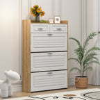 1250 White +Oak Color shoe cabinet  with 3 doors 2 drawers,large space for storage - Grand Goldman Shop
