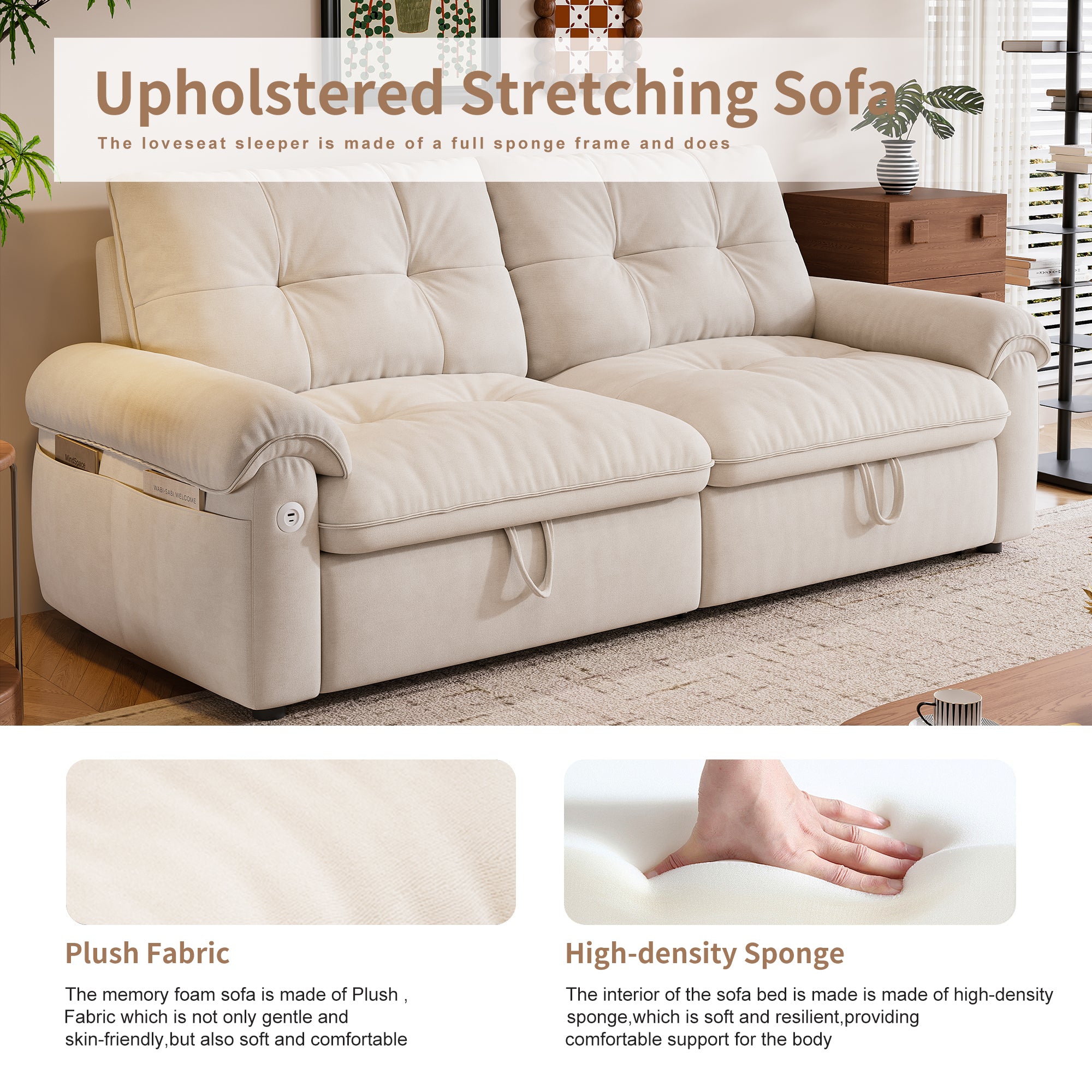 W3820S00024, a 77-inch convertible sofa bed, and a 2-in-1 piece suitable for both sitting and lying. Made of cloud-like fabric, it is applicable to living rooms, bedrooms and apart - Grand Goldman Shop