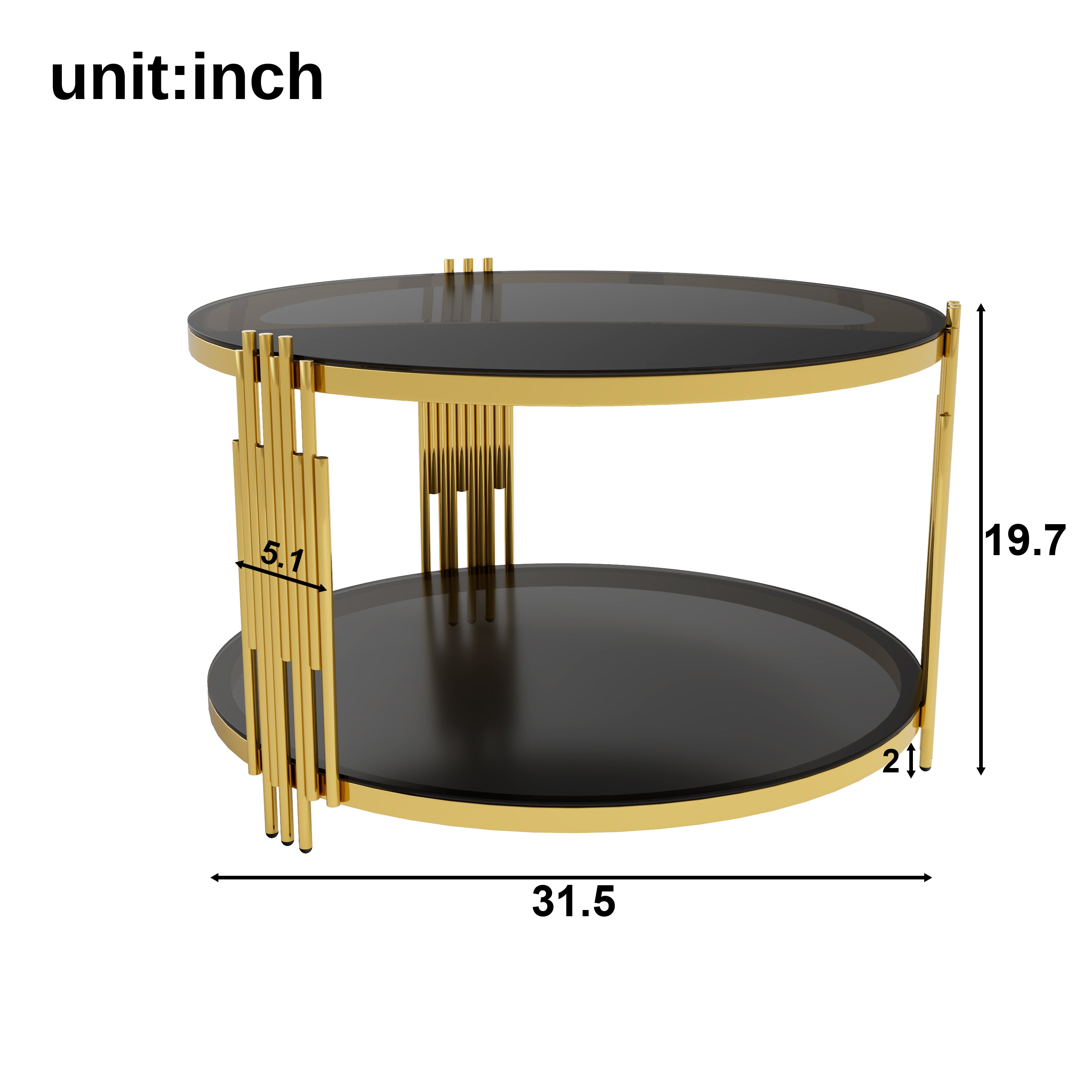 Modern Black Mirror Coffee Table, Asymmetrical Metal, Circular Metal Drum Base, Gold Finish & Lower Shelf - Grand Goldman Shop