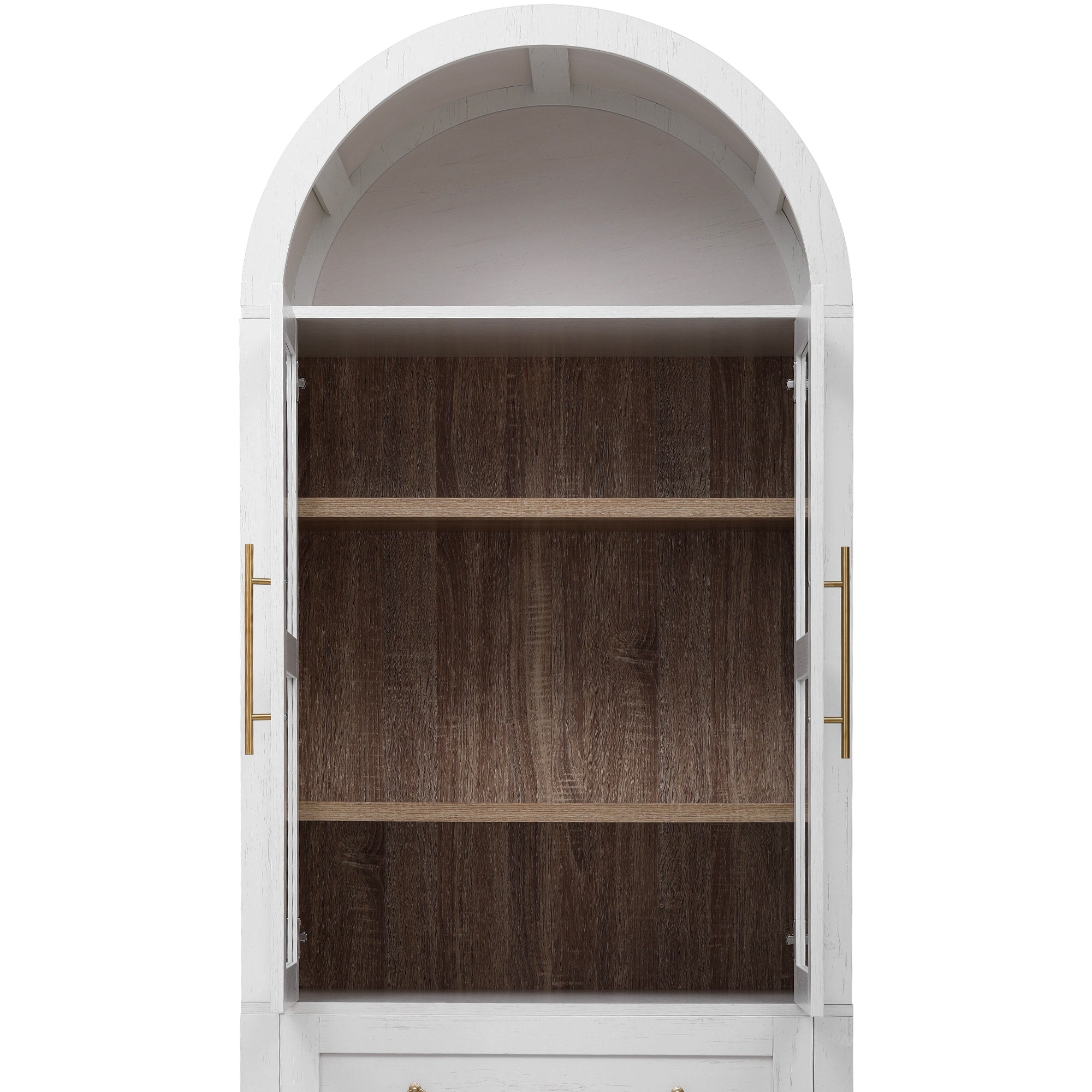 K&K 71' Tall Arched Kitchen Pantry Cabinet with 2 Large Drawers, Modern Farmhouse Kitchen Storage Cabinets with Adjustable Shelves, Glass Door, Wood Versatile Cupboard for Kitchens, Dining Room, White - Grand Goldman Shop
