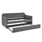 Mid-Century Grey Upholstered Twin Daybed with Trundle, Waved Arms, Eucalyptus Wood Frame, 80.5''x44.5''x33.5'' - Grand Goldman Shop