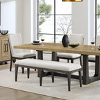 Brown Upholstered Bench with Cream Polyester Fabric, Wood Frame, 18.8' L x 60.8' W x 19.0' H - Grand Goldman Shop