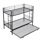 Modern Twin Over Twin Metal Bunk Bed with Trundle Black Durable Space-Saving Design - Grand Goldman Shop