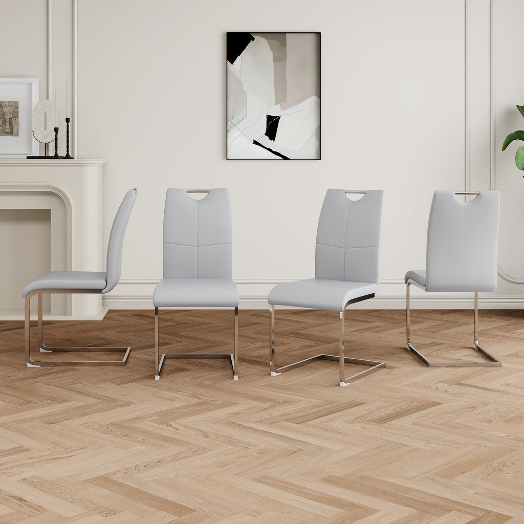 Modern Dining Chairs with Faux Leather Padded Seat Dining Living Room Chairs Upholstered Chair with Chrome Metal Legs Design for Kitchen, Living, Bedroom, Dining Room Side Chairs Set of 4 - Grand Goldman Shop