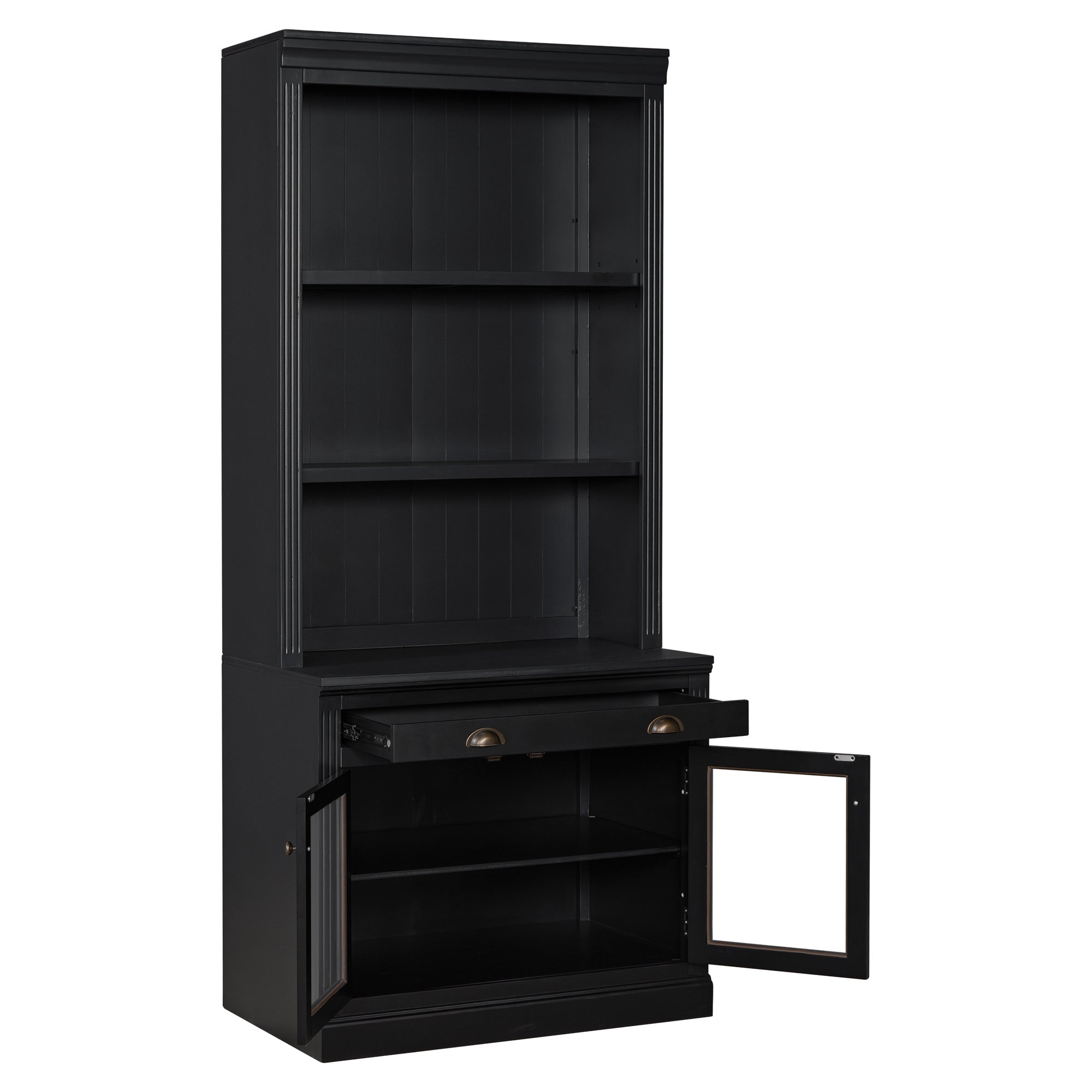 83.4'Tall Bookshelf with 3 pieces LED Lighting, Modern Bookcase with 2 Glass Doors and 1 Drawer,Storage Bookcase with Open Sh