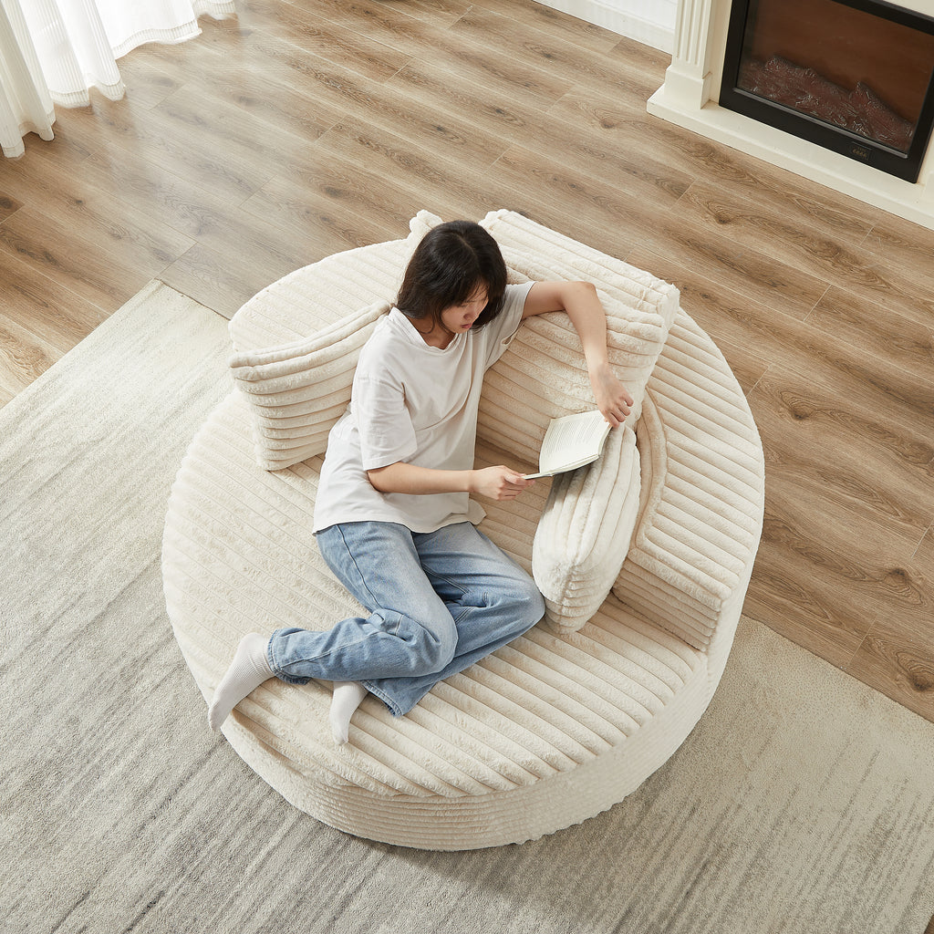 55'L Corduroy Sponge single sofa,No Assembly Required,Fluffy Modern Sleeper Chair for Living room, Bedroom, Lounge and Projection Room(Not a swivel chair.) - Grand Goldman Shop