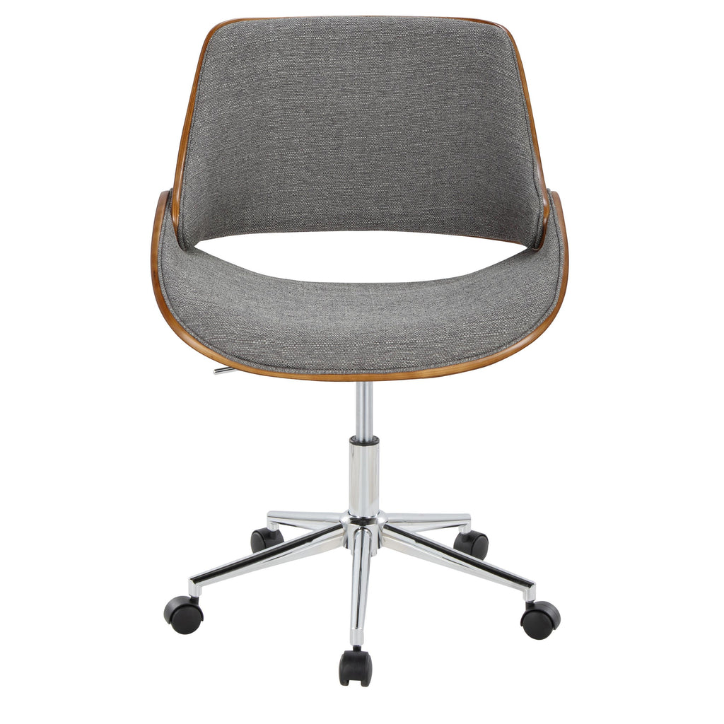 Contemporary Office Chair in Chrome Metal, Walnut Wood, and Grey Fabric | Premium Home Decor - Grand Goldman