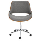 Contemporary Office Chair in Chrome Metal, Walnut Wood, and Grey Fabric | Premium Home Decor - Grand Goldman