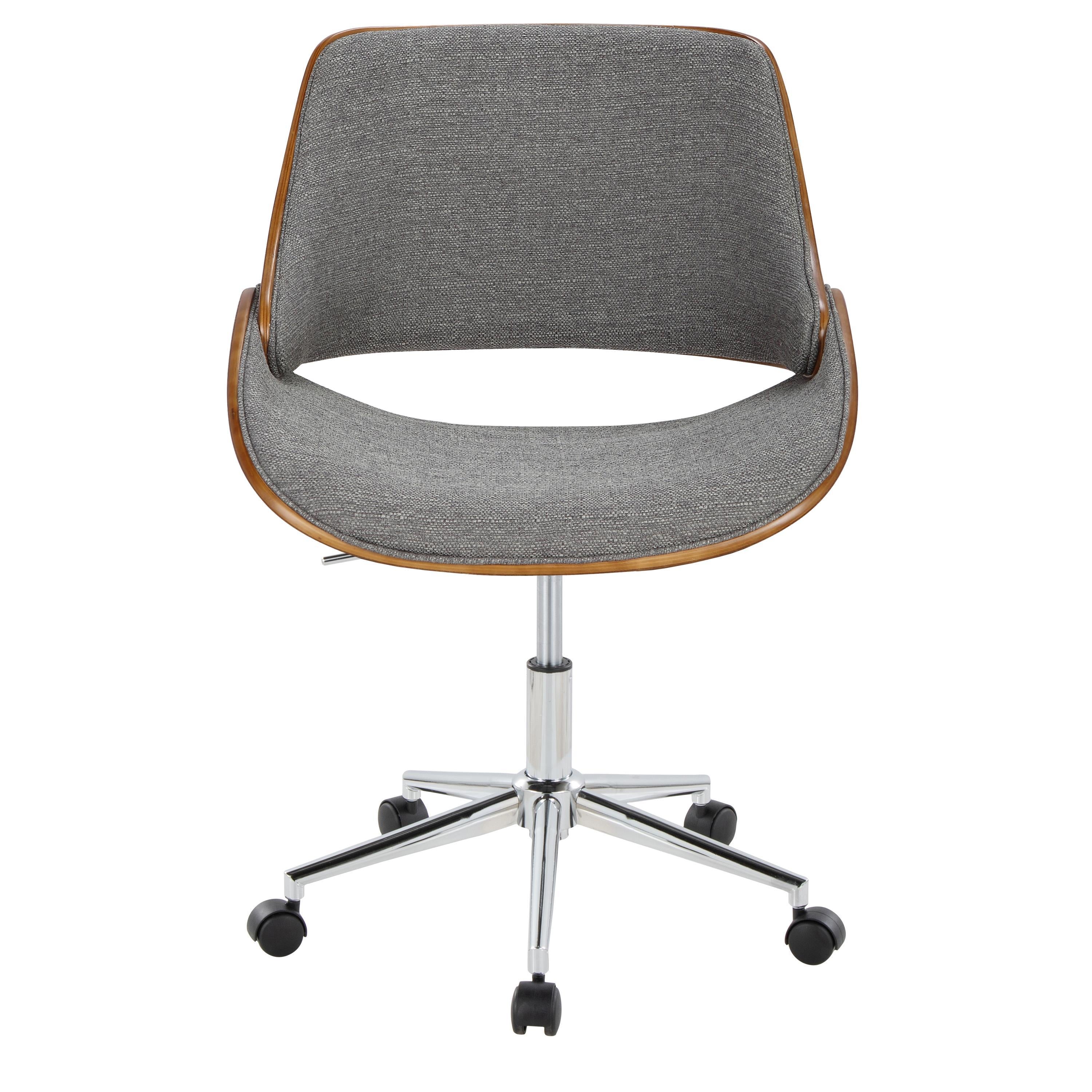 Contemporary Office Chair in Chrome Metal, Walnut Wood, and Grey Fabric | Premium Home Decor - Grand Goldman