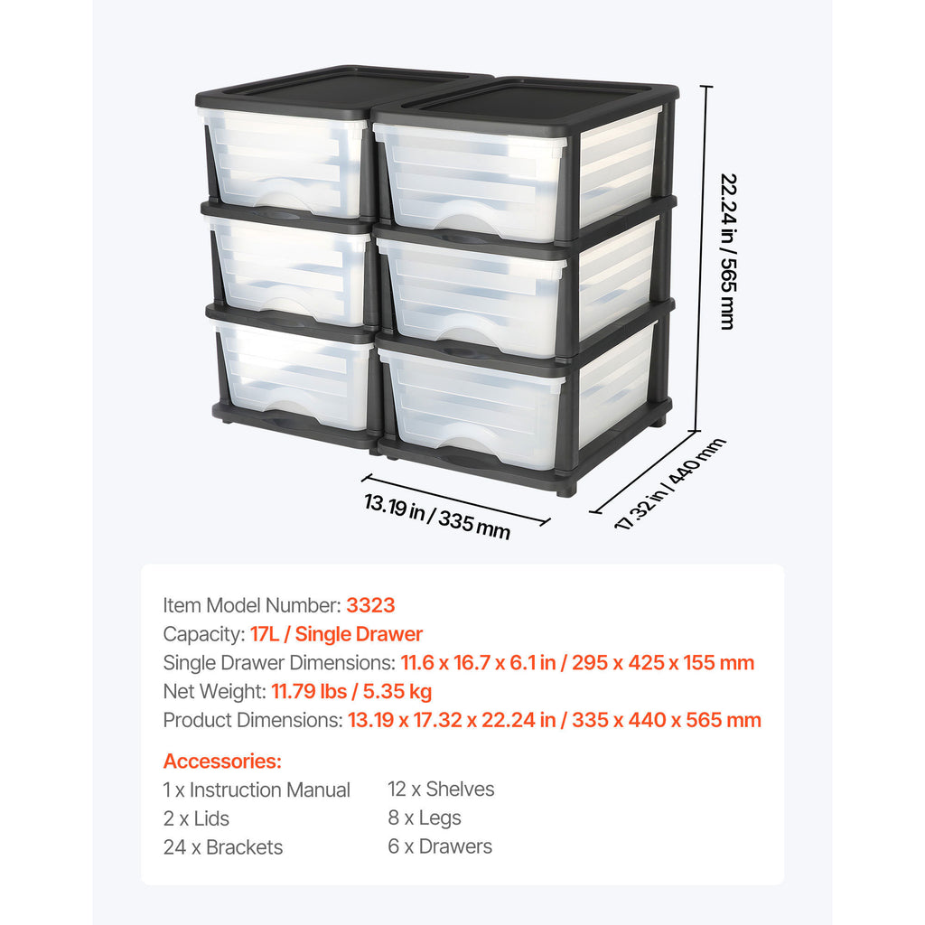 2 Pack Plastic Storage Drawers Storage Dresser Organizer Bins 6 Drawers - Grand Goldman Shop
