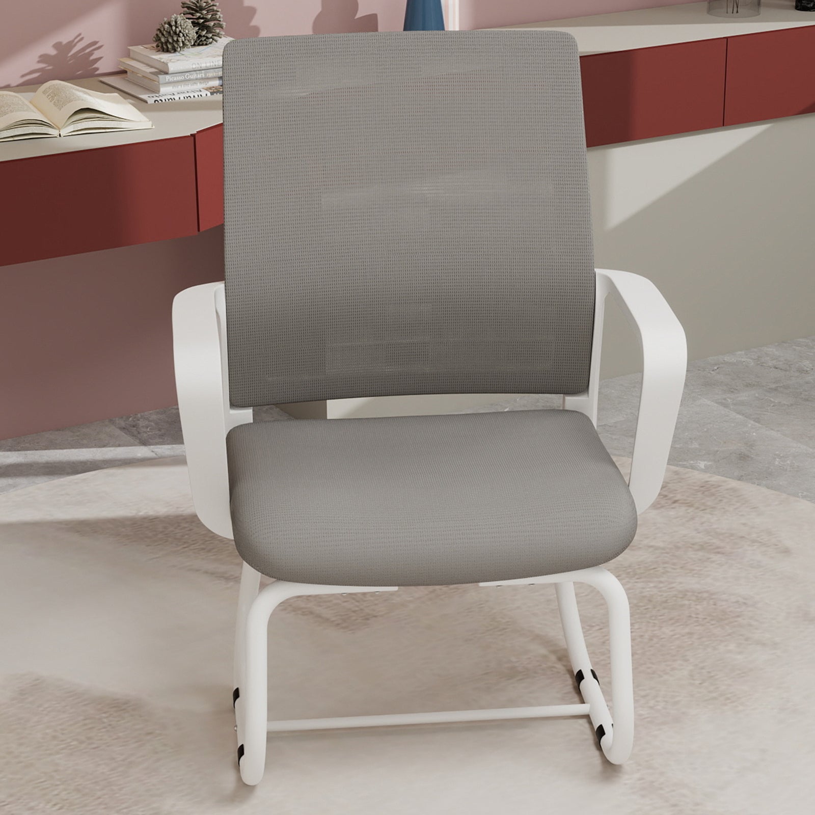 Minimalist Modern Office Chair with Metal Frame, Soft Mesh Backrest, White+Gray, for Home and Office Use | Premium Home Decor