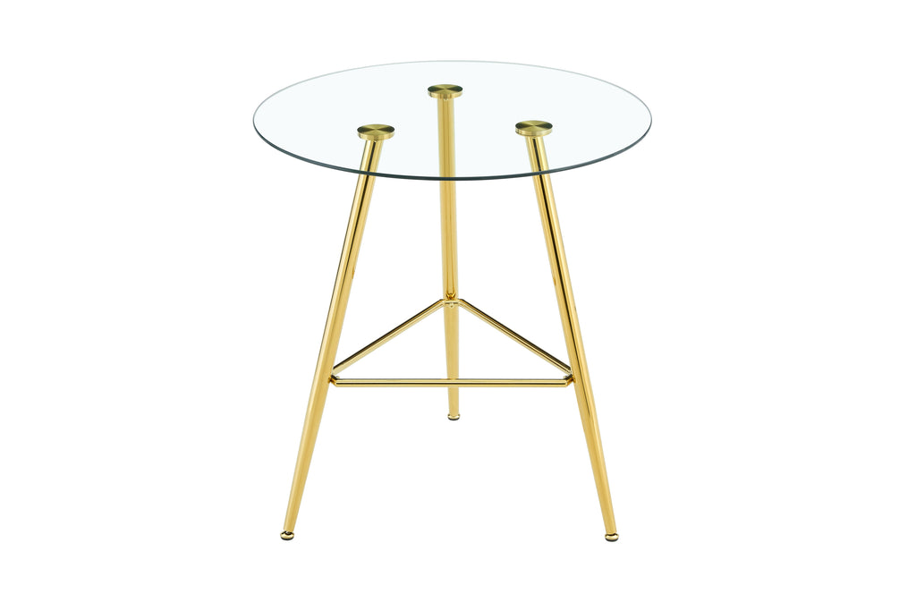 36 Inch Height Bar Table, 34 Inch Round Tempered Glass Top Pub Table with Chrome-Plated Golden Metal Legs, Modern Bistro Table for Kitchen Island/Bar/Cafe - Grand Goldman Shop