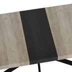 Retro Rectangular Stretch Dining Table in Grey Carole Top with Black Embossed Center Plate and Black Fine Sand Cross Iron Base, Storage Box Included, 55.11''-70.86'' Expandable - Grand Goldman Shop
