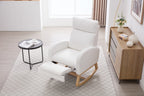 015B-Teddy Fabric Leisure Rocking Chair,Nursery Rocking Chair With Adjustable Footstool,Thickened Headrest And High Backrest, Storage Pocket On The Right Side,The Base Rocker Is Solid Wood,White - Grand Goldman Shop