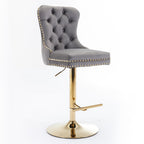 A&A Furniture Modern Upholstered Velvet Bar Stools with Adjustable Swivel Seat Height in Gray, Set of 2 - Grand Goldman Shop