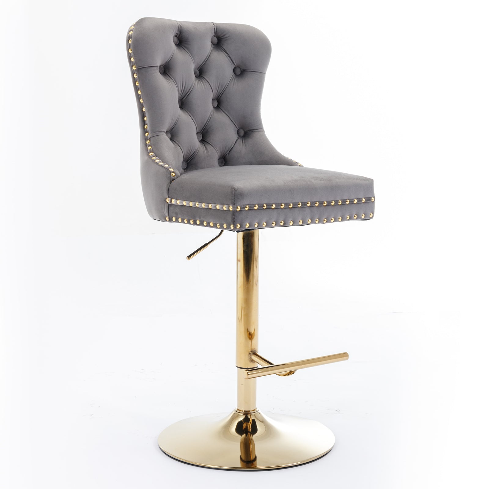 A&A Furniture Modern Upholstered Velvet Bar Stools with Adjustable Swivel Seat Height in Gray, Set of 2 - Grand Goldman Shop