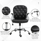 Vinsetto PU Leather Home Office Chair, Button Tufted Desk Chair with Padded Armrests, Adjustable Height and Swivel Wheels, Bl