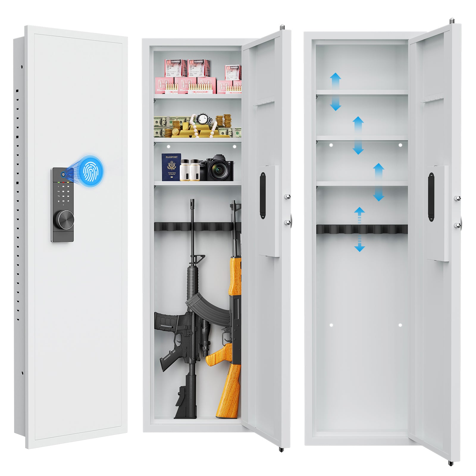 53' Fingerprint Touch Panel In-Wall Safe,Hidden Wall Gun Safe for Rifles with Adjustable Shelves,Assembled Storage Multifunct