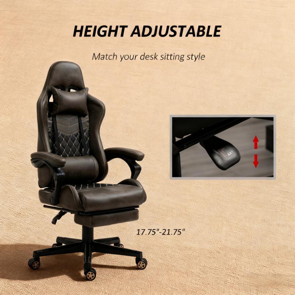 PU Leather Office Gamer Chair High Back Swivel Recliner with Footrest,Lumbar Support,Adjustable Height - Grand Goldman
