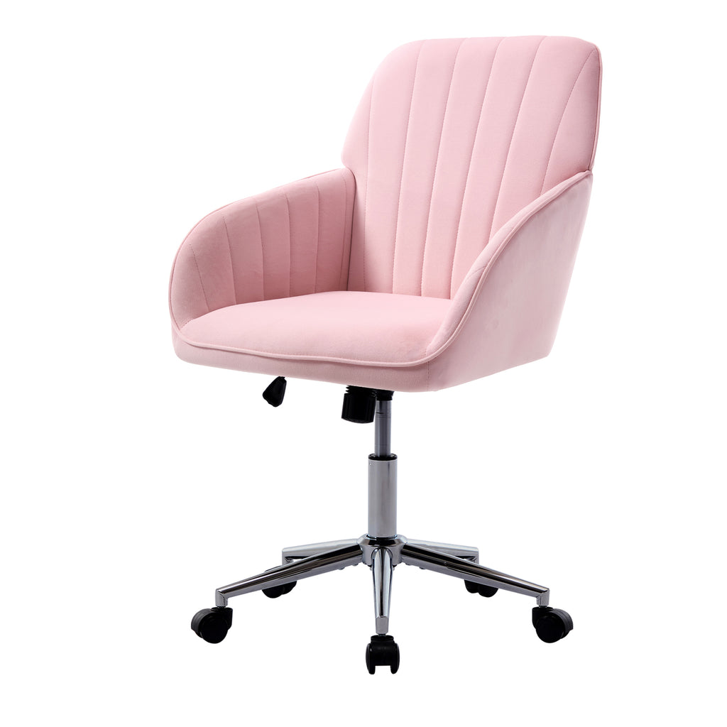 TY Ergonomic Office Chair, Baby Pink Velvet Adjustable Swivel Chair with Lumbar Support for Home or Bedroom Use | Premium Hom