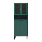 Tempered Glass Door Tall Storage Bookcase with adjustable board, 4 doors MDF painting finished cabinet, Green, Living room Bedroom storage - Grand Goldman Shop
