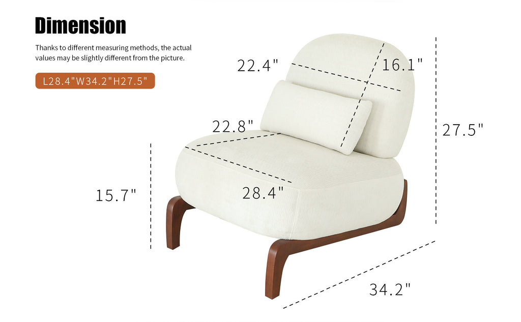 Cute Accent Chair with Solid Wood Legs, Living Room Chair with Soft Fabric Cushion, Cozy Bedroom Chair, Comfy Armless Reading Chair for Apartment, Waiting Room, Balcony (White) - Grand Goldman Shop