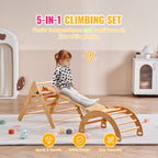 Pikler Triangle Set, 5 in 1 Toddler Climbing Toys Indoor Playground, Ramp, and Arch, Montessori Climbing Set with Triangle, L