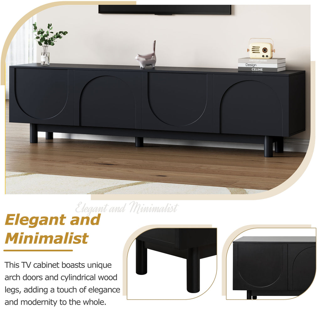 ON-TREND Graceful TV Stand with Arch Cabinets for TVs Up to 78'', Minimalist Entertainment Center with Solid Wood Legs, Practical Media Console with Adjustable Shelves for Living Room, Black - Grand Goldman Shop