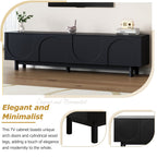 ON-TREND Graceful TV Stand with Arch Cabinets for TVs Up to 78'', Minimalist Entertainment Center with Solid Wood Legs, Practical Media Console with Adjustable Shelves for Living Room, Black - Grand Goldman Shop
