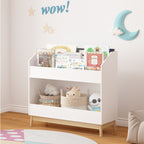 White Wooden Kids Bookcase Organizer with Storage, 3-Tier Toddler Book Display Shelf for Bedroom or Playroom | Premium Home D