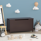 Kids Wooden Toy Box Storage with Safety Hinged Lid for Ages 2+ (Coffee) - Grand Goldman