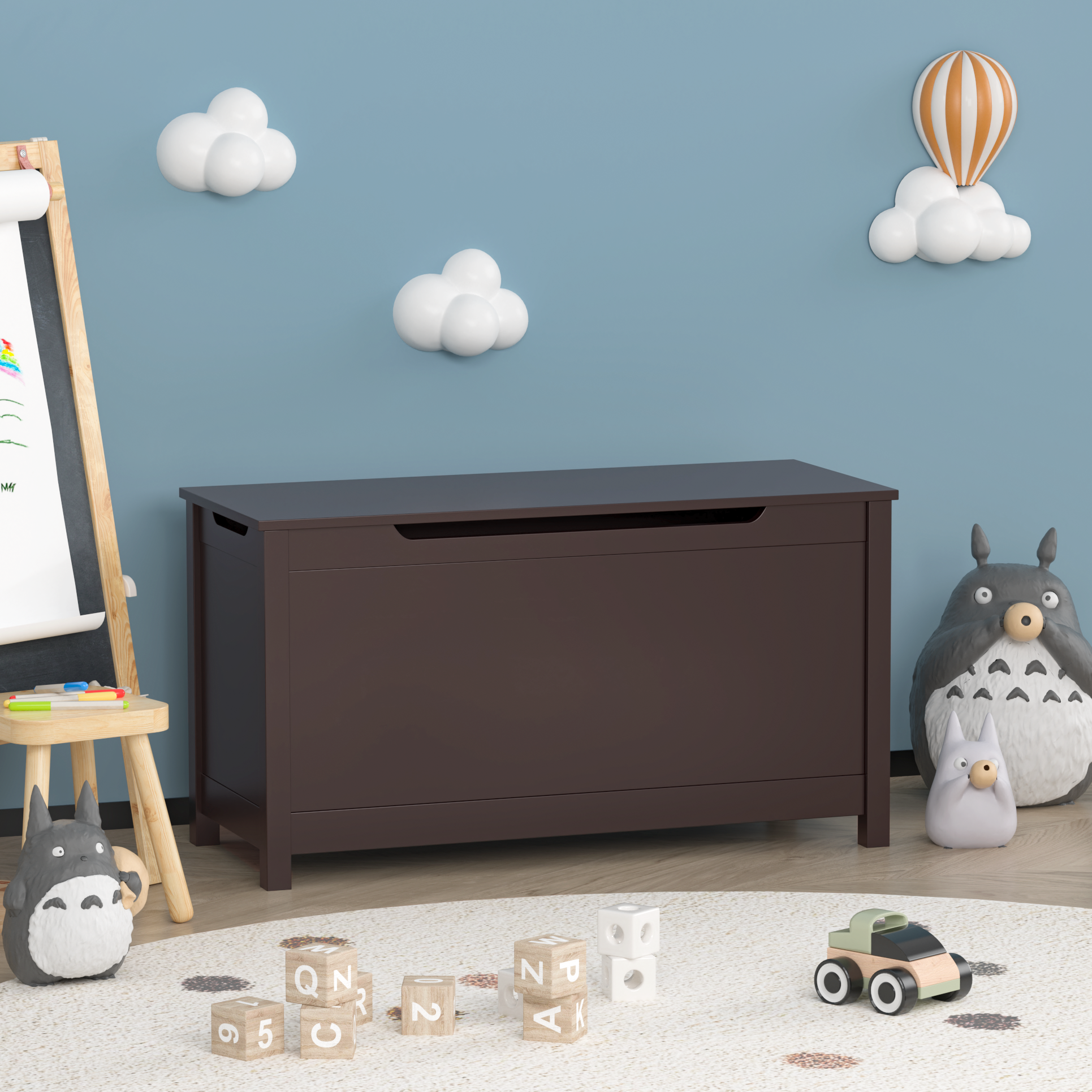 Kids Wooden Toy Box Storage with Safety Hinged Lid for Ages 2+ (Coffee) - Grand Goldman