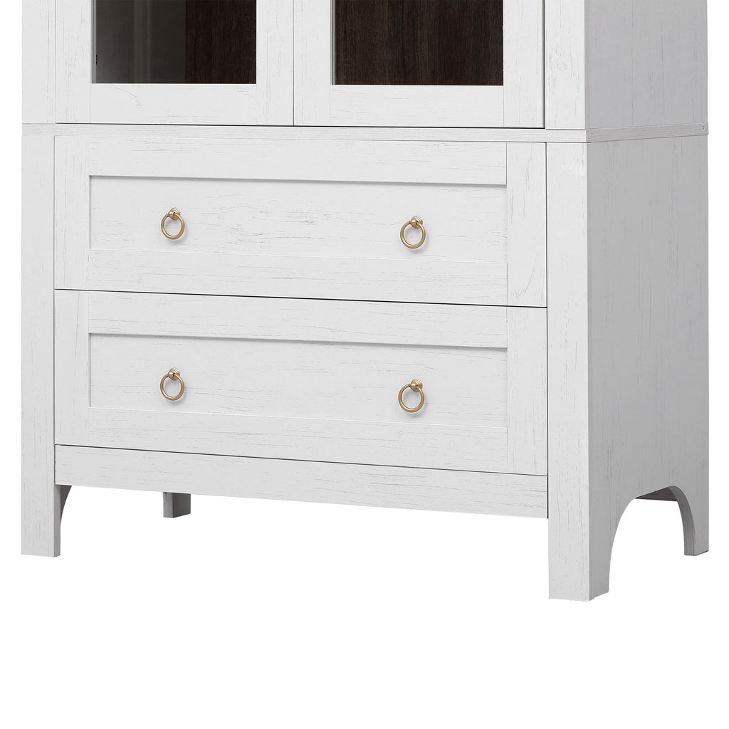 K&K 71' Tall Arched Kitchen Pantry Cabinet with 2 Large Drawers, Modern Farmhouse Kitchen Storage Cabinets with Adjustable Shelves, Glass Door, Wood Versatile Cupboard for Kitchens, Dining Room, White - Grand Goldman Shop