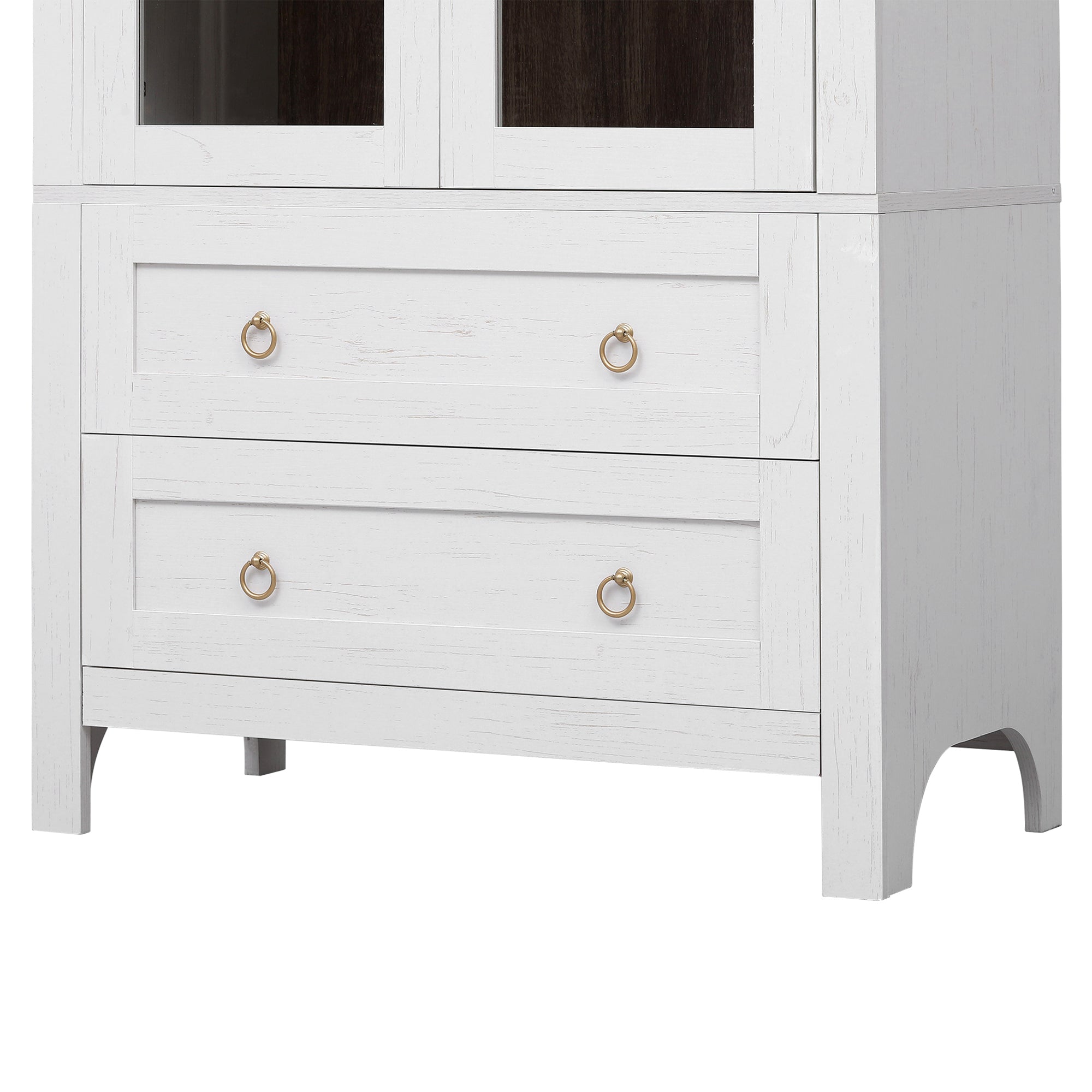 K&K 71' Tall Arched Kitchen Pantry Cabinet with 2 Large Drawers, Modern Farmhouse Kitchen Storage Cabinets with Adjustable Shelves, Glass Door, Wood Versatile Cupboard for Kitchens, Dining Room, White - Grand Goldman Shop