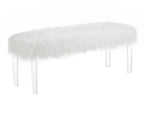 White Faux Fur Bench with Acrylic Legs - Grand Goldman Shop
