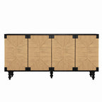 Accent Natural Sideboard Buffet Cabinet Storage Wood TV Stand in Wire-Brushed and Seagrass Doors Sideboard, for Hallway, Entryway or Dining Room - Grand Goldman Shop