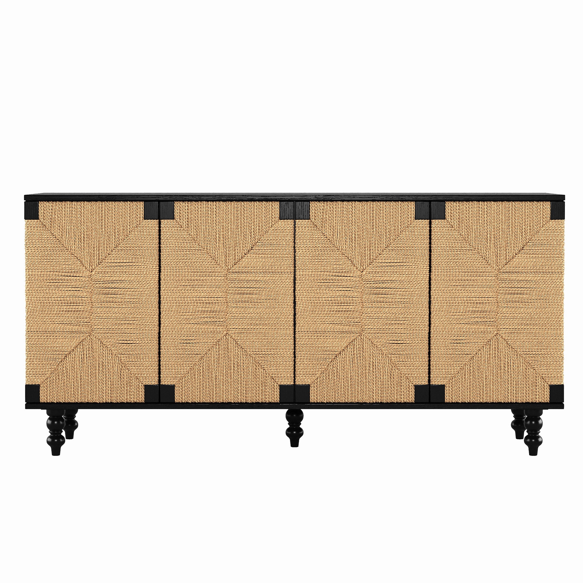 Accent Natural Sideboard Buffet Cabinet Storage Wood TV Stand in Wire-Brushed and Seagrass Doors Sideboard, for Hallway, Entryway or Dining Room - Grand Goldman Shop