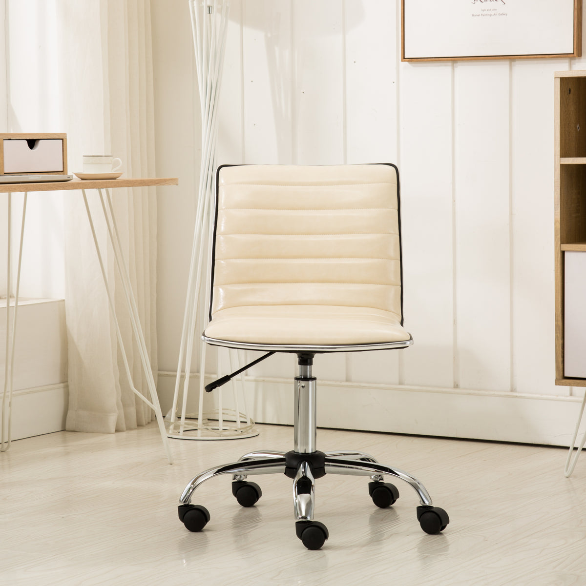 Fremo Chromel Adjustable Air Lift Office Chair, Beige | Premium Home Decor - Grand Goldman