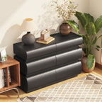 Minimalist Modern 6 Drawer Dresser in Black, Handle-Free Design with Wide Storage, MDF Construction, 43.31 x 15.75 x 29.53 inches - Grand Goldman Shop