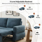 Convertible Sofa Bed 62.75' Loveseat with Adjustable Backrest and USB Ports in Blue Chenille Fabric - Grand Goldman Shop
