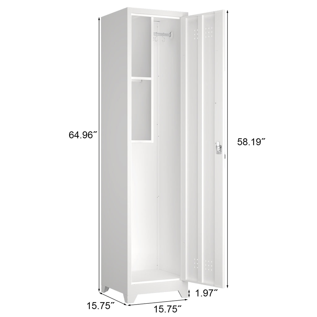 Metal Broom Storage Cabinet, 65' Narrow Broom Cabinet With Hooks, Slim Bathroom Storage Cabinet With Shelves, Heavy-Duty Clea