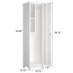 Metal Broom Storage Cabinet, 65' Narrow Broom Cabinet With Hooks, Slim Bathroom Storage Cabinet With Shelves, Heavy-Duty Clea