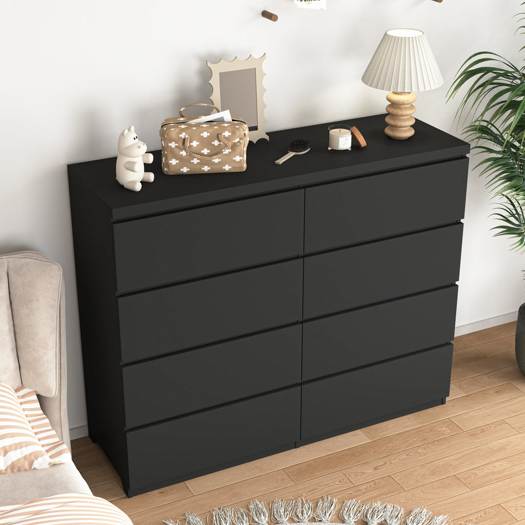 8 Drawers Dresser for Bedroom, Wood Bedroom Dresser Modern Drawer Chest, 8 Chest of Drawer, Tall Dresser for Closet, Dressers Organizer for Living Room, Closet,Black - Grand Goldman Shop