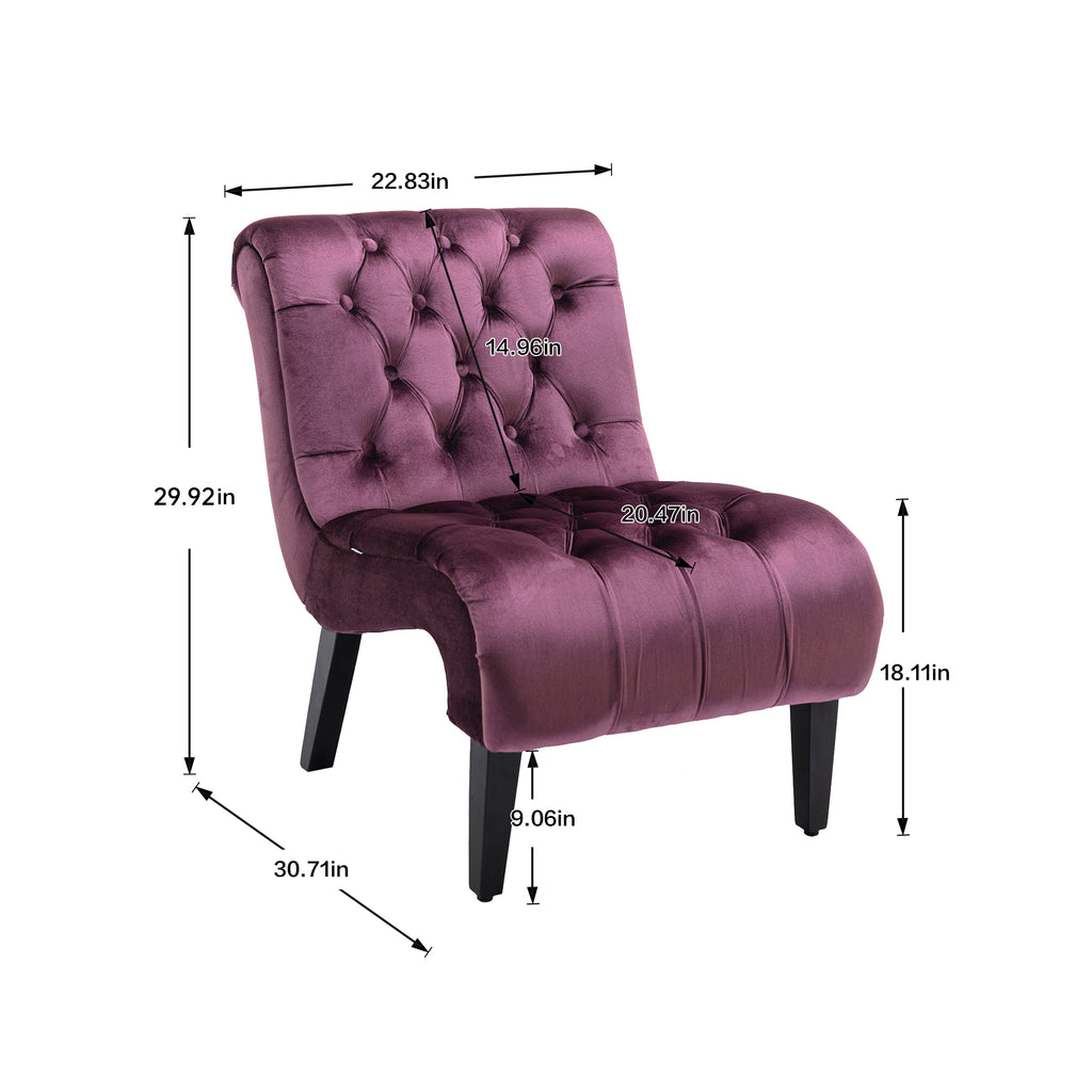 COOLMORE Modern Velvet Armless Accent Living Room Chair / Leisure Chair,Upholstered Fabric Button Comfortable Chair with Wooden Legs for Bedroom, Living Room, Office (Purple Velvet) - Grand Goldman Shop