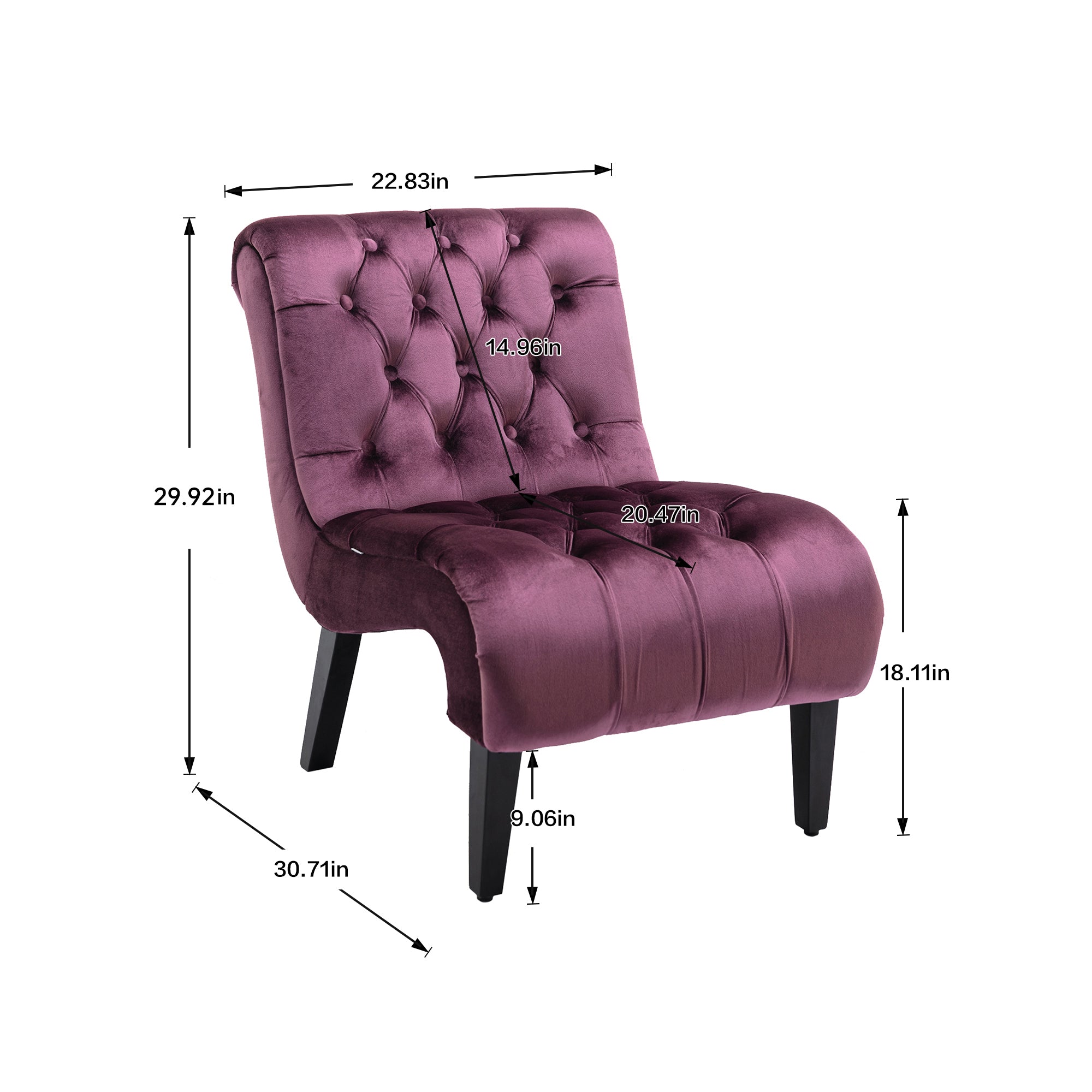 COOLMORE Modern Velvet Armless Accent Living Room Chair / Leisure Chair,Upholstered Fabric Button Comfortable Chair with Wooden Legs for Bedroom, Living Room, Office (Purple Velvet) - Grand Goldman Shop
