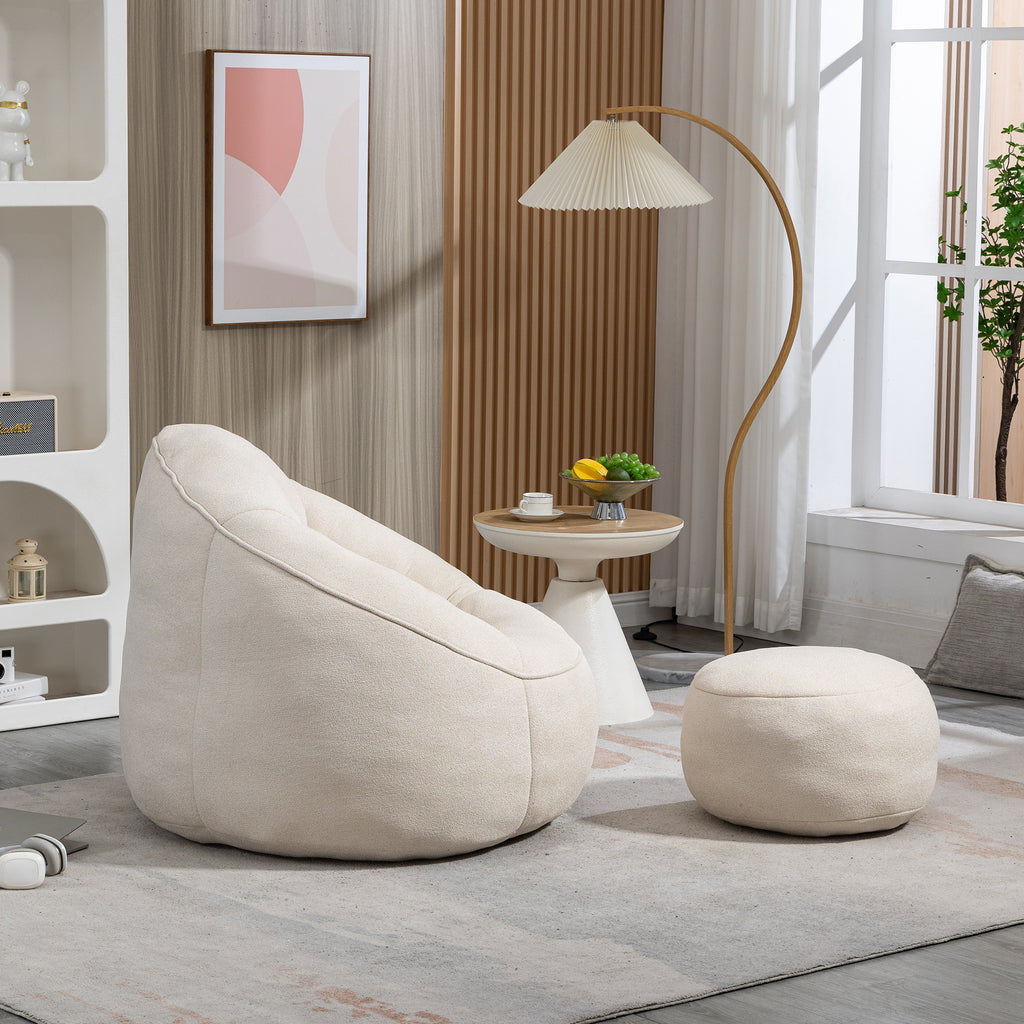 Bedding Bean Bag Sofa Chair with High-Pressure Foam and Footrest, Beige Microfiber - Grand Goldman Shop