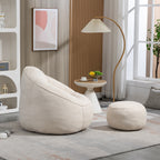 Bedding Bean Bag Sofa Chair with High-Pressure Foam and Footrest, Beige Microfiber - Grand Goldman Shop