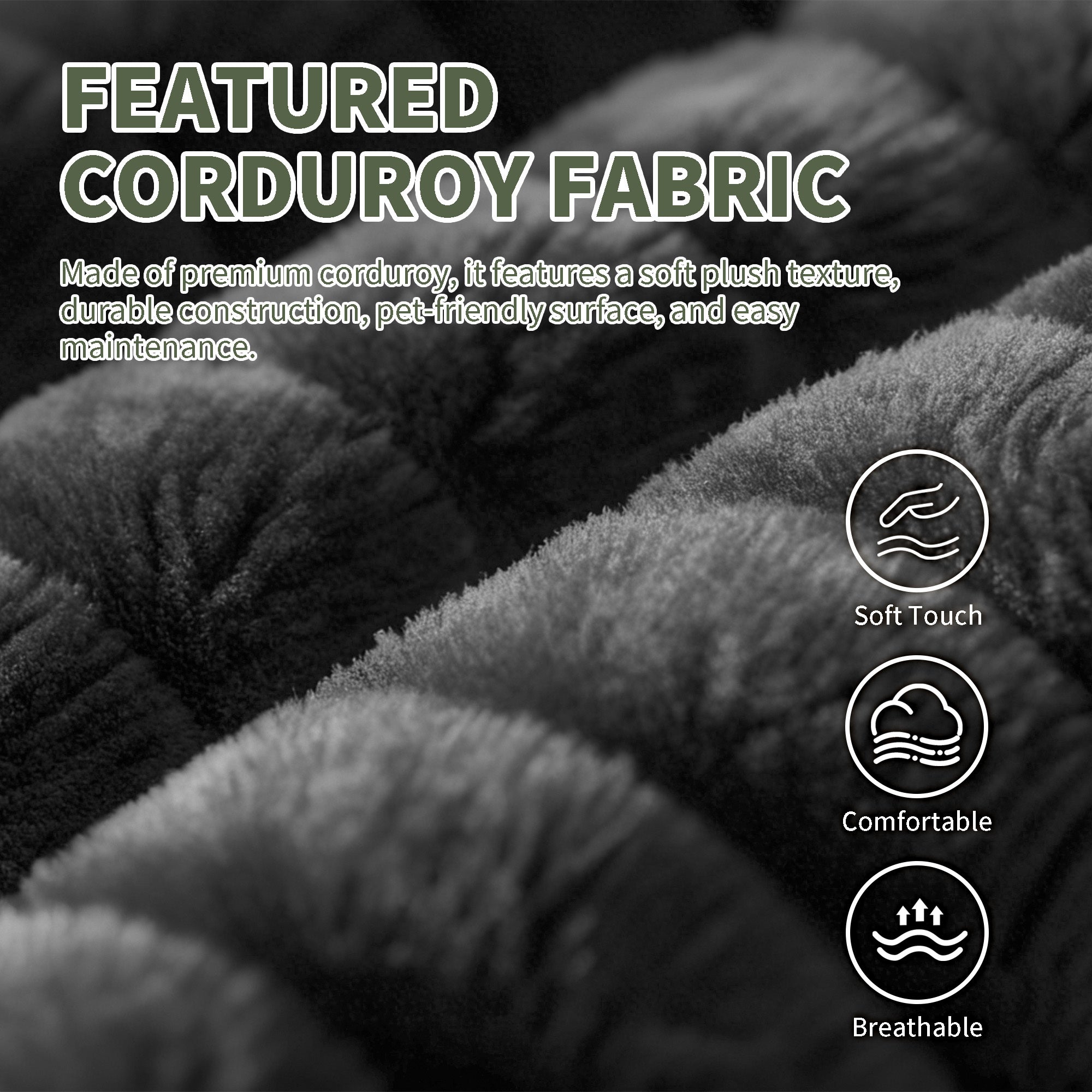 57' Modern 2-Seater Corduroy Sofa With Removable Backrest & Seat Cushions,Padded Armrests,High Rebound Sponge Filled with Solid Wood and Composite Frame,Easy Assembly For Living Room,Bedroom,Office. - Grand Goldman Shop