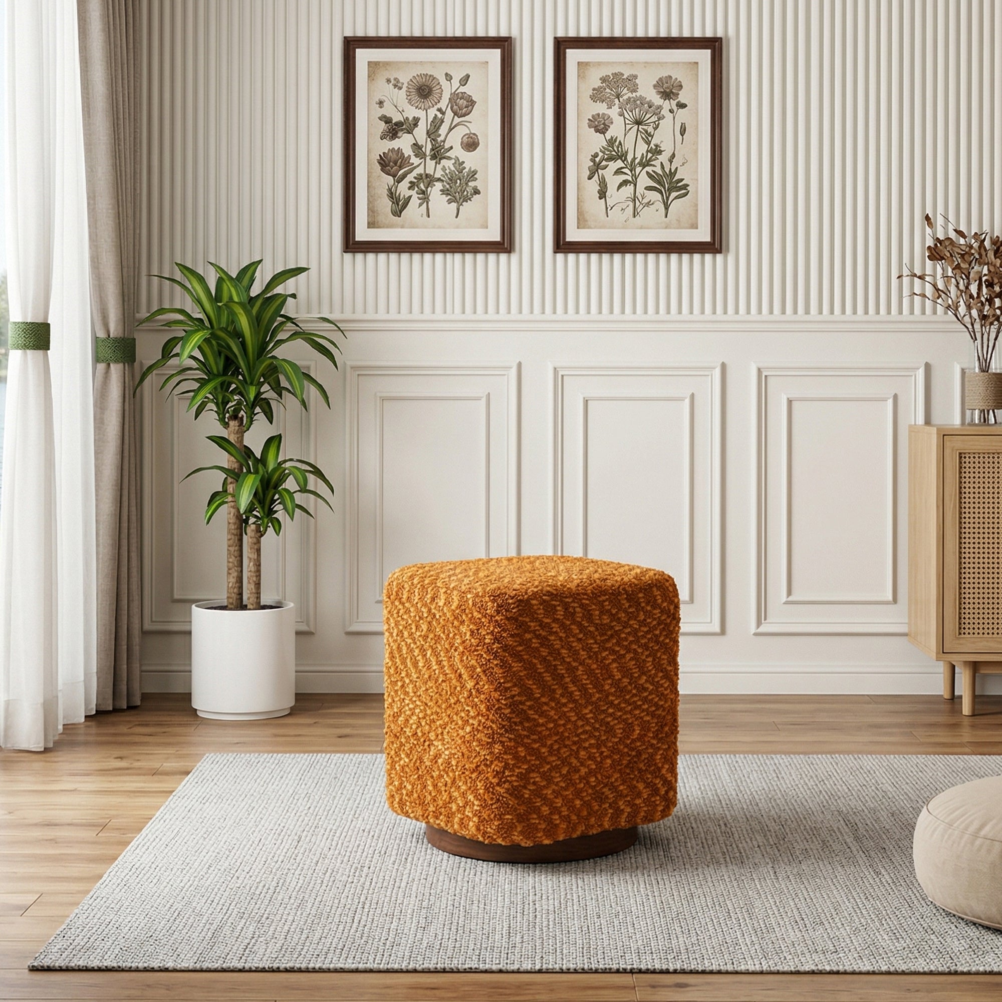 Orange 360° Swivel Vanity Stool, Upholstered Makeup Chair with Modern Design, Polyester Fabric, 15x15x16.53 Inches - Grand Goldman Shop