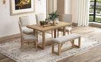 TREXM 6-Piece Retro Dining Table Set for 6, 60' Wood Kitchen Table and Chairs Set of 4 with Bench Designed Trestle Base for kitchen & Dining Room (Natural) - Grand Goldman Shop